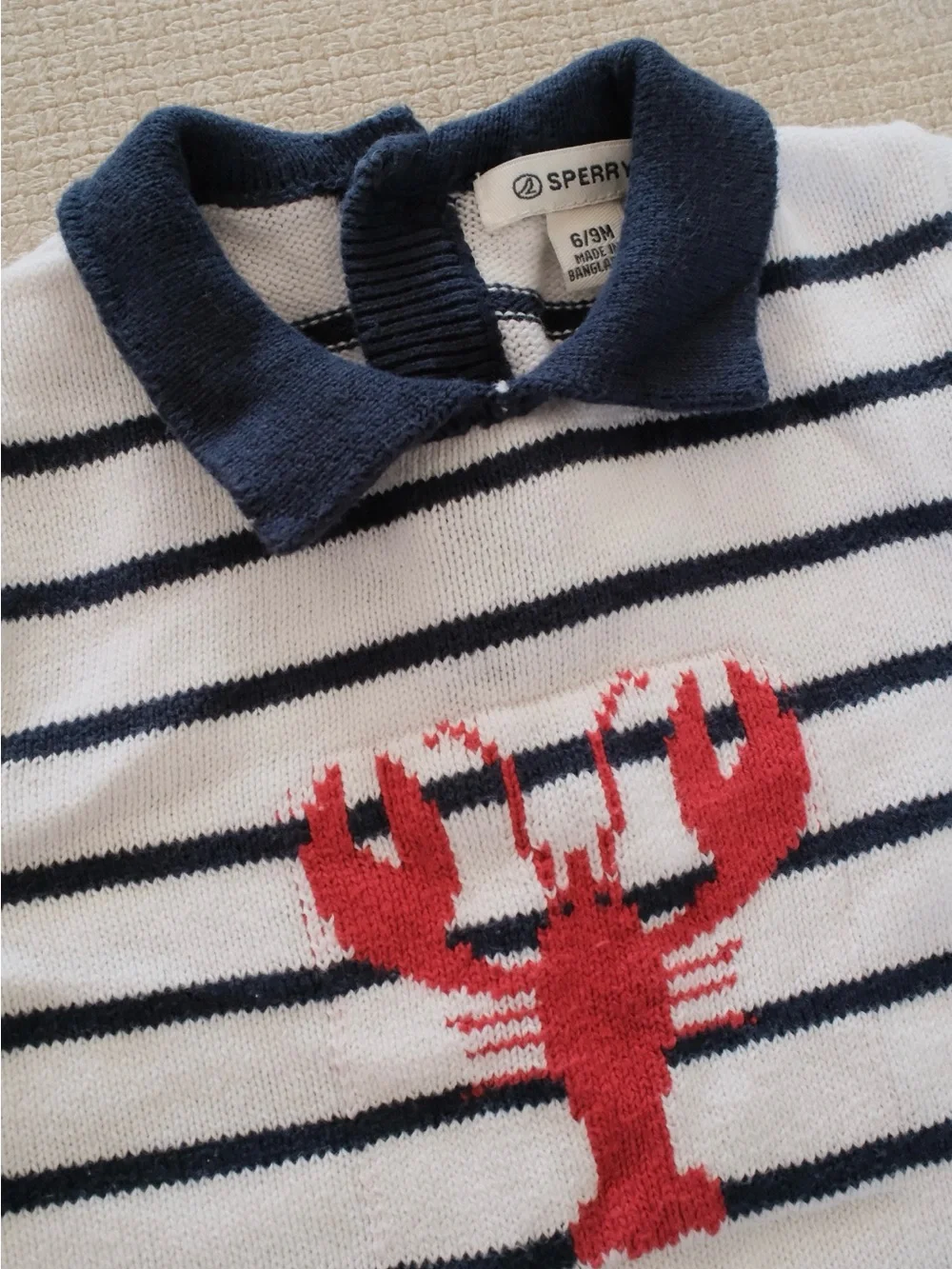 Sperry Navy & White Striped One-Piece with Red Lobster Accent